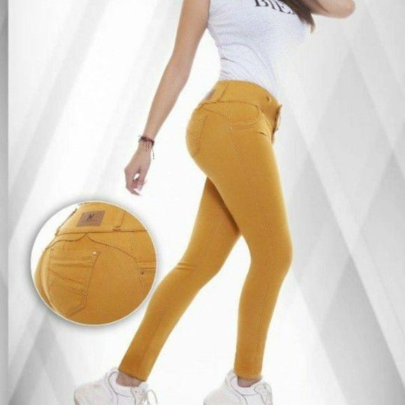 Denim - jeans colombianos levanta cola talla americana 4-5 color mostaza